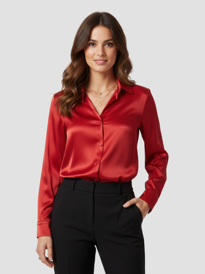SOLENNE | BLUSA DE SATÉN PARA MUJER – ELEGANCIA ATEMPORAL CON ACABADO LUMINOSO