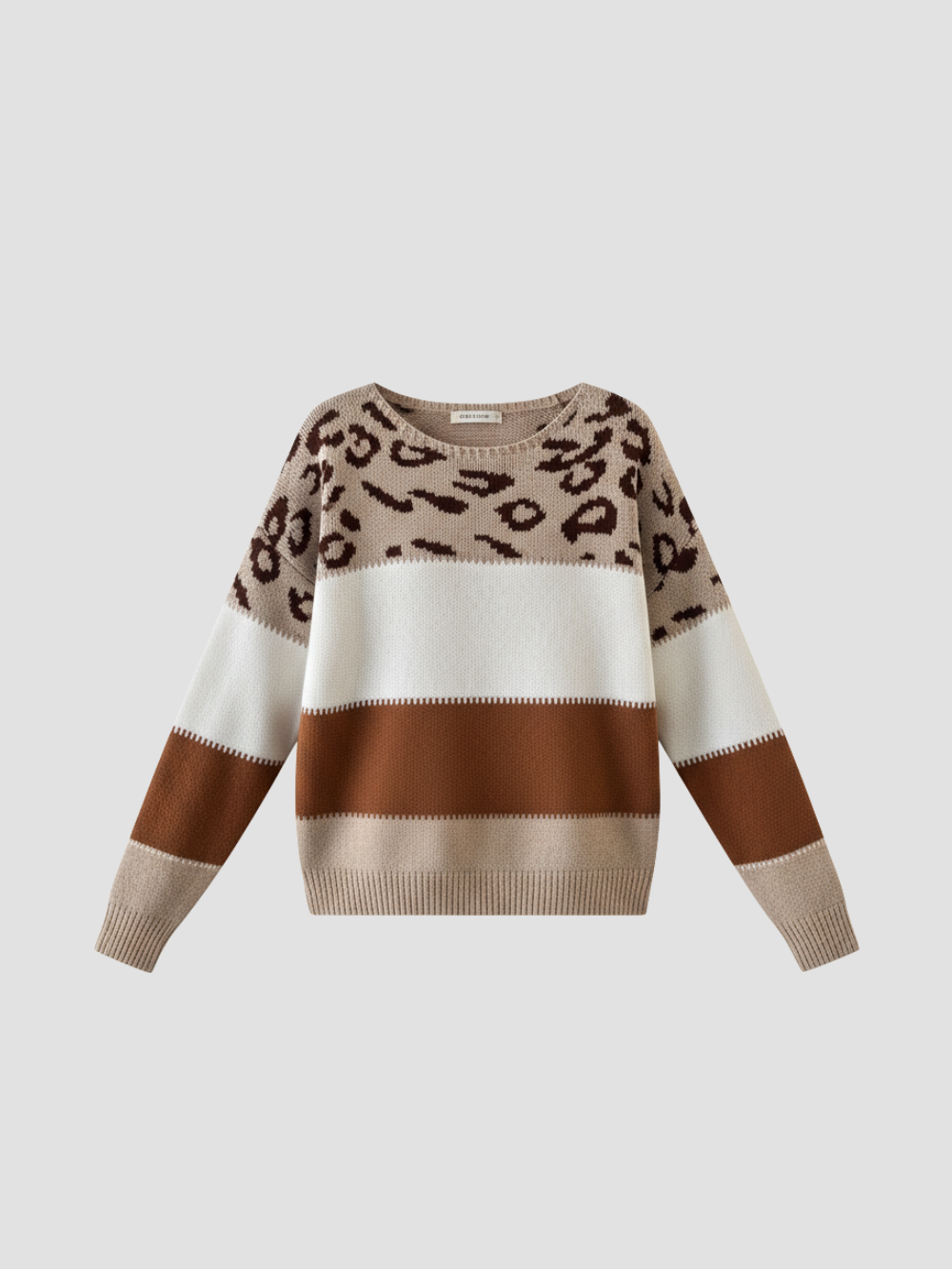 SAVARA | SUÉTER DE MUJER CON BLOQUES DE COLOR Y ESTAMPADO LEOPARDO