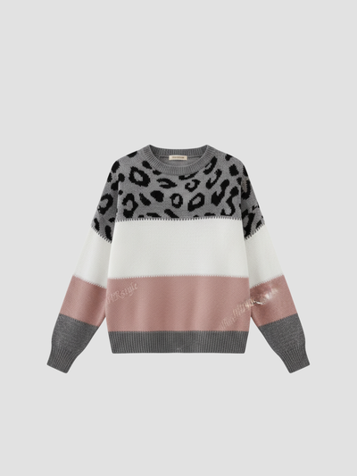 SAVARA | SUÉTER DE MUJER CON BLOQUES DE COLOR Y ESTAMPADO LEOPARDO