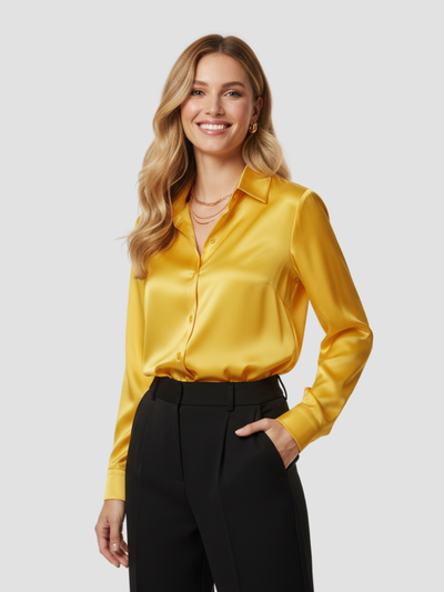 SOLENNE | BLUSA DE SATÉN PARA MUJER – ELEGANCIA ATEMPORAL CON ACABADO LUMINOSO