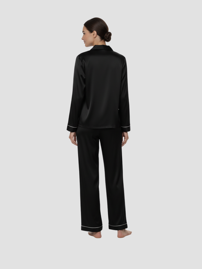 VELORA | 2PCS PIJAMA SATINADO DE MANGA LARGA – ELEGANCIA CLÁSICA Y CONFORT SUAVE