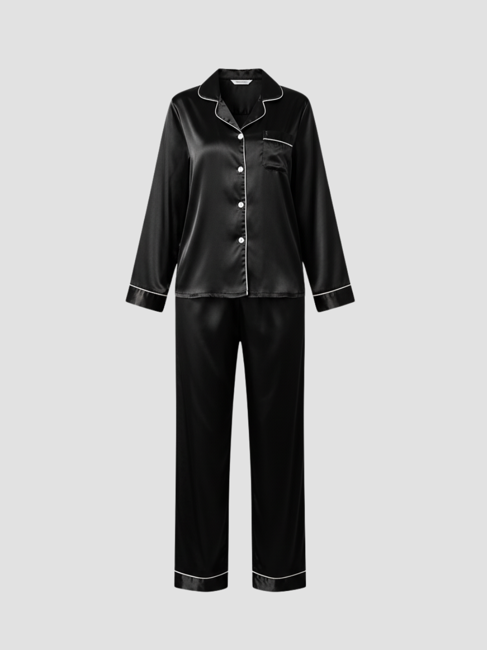 LUMIERA | PIJAMA LARGO SATINADO PARA MUJER – BRILLO DELICADO Y CONFORT CLÁSICO