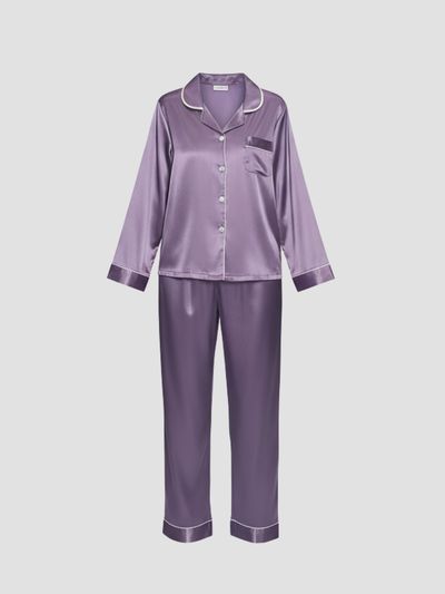 LUMIERA | PIJAMA LARGO SATINADO PARA MUJER – BRILLO DELICADO Y CONFORT CLÁSICO