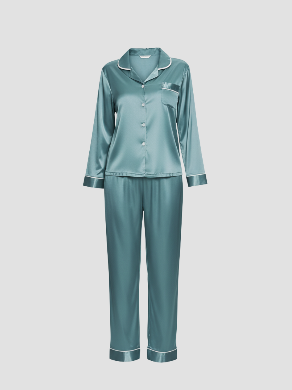 LUMIERA | PIJAMA LARGO SATINADO PARA MUJER – BRILLO DELICADO Y CONFORT CLÁSICO