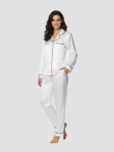 LUMIERA | PIJAMA LARGO SATINADO PARA MUJER – BRILLO DELICADO Y CONFORT CLÁSICO