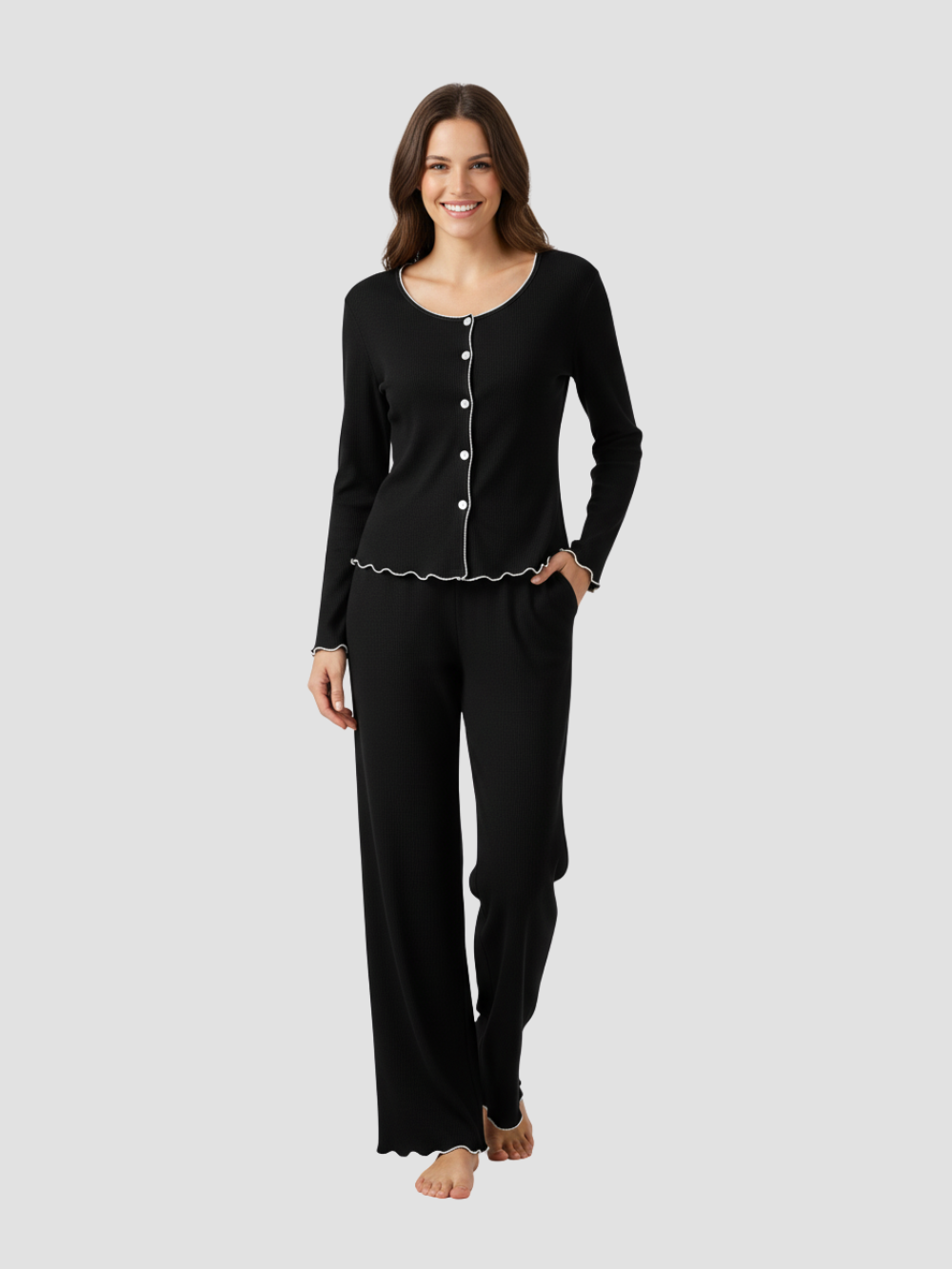 VELVIANNE | PIJAMA DE MUJER CON VOLANTES – SUAVIDAD ELEGANTE PARA EL DESCANSO