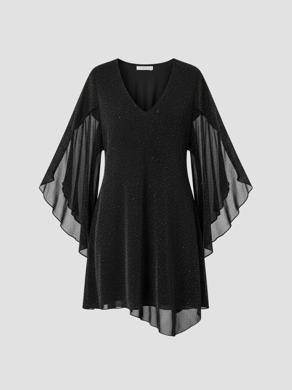 STELLAVIA | VESTIDO DE FIESTA CON MANGAS CAPA – BRILLO SOFISTICADO Y ELEGANCIA FLUIDA