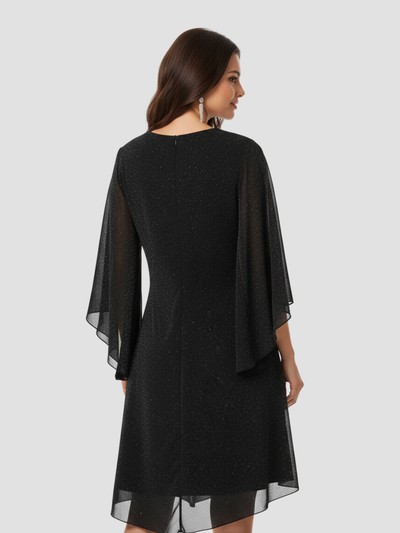 STELLAVIA | VESTIDO DE FIESTA CON MANGAS CAPA – BRILLO SOFISTICADO Y ELEGANCIA FLUIDA