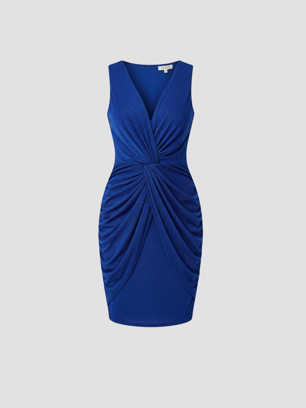 VELURISSE | VESTIDO COCKTAIL DRAPEADO CON BRILLO – ELEGANCIA LUMINOSA SIN MANGAS