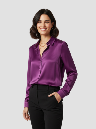 SOLENNE | BLUSA DE SATÉN PARA MUJER – ELEGANCIA ATEMPORAL CON ACABADO LUMINOSO