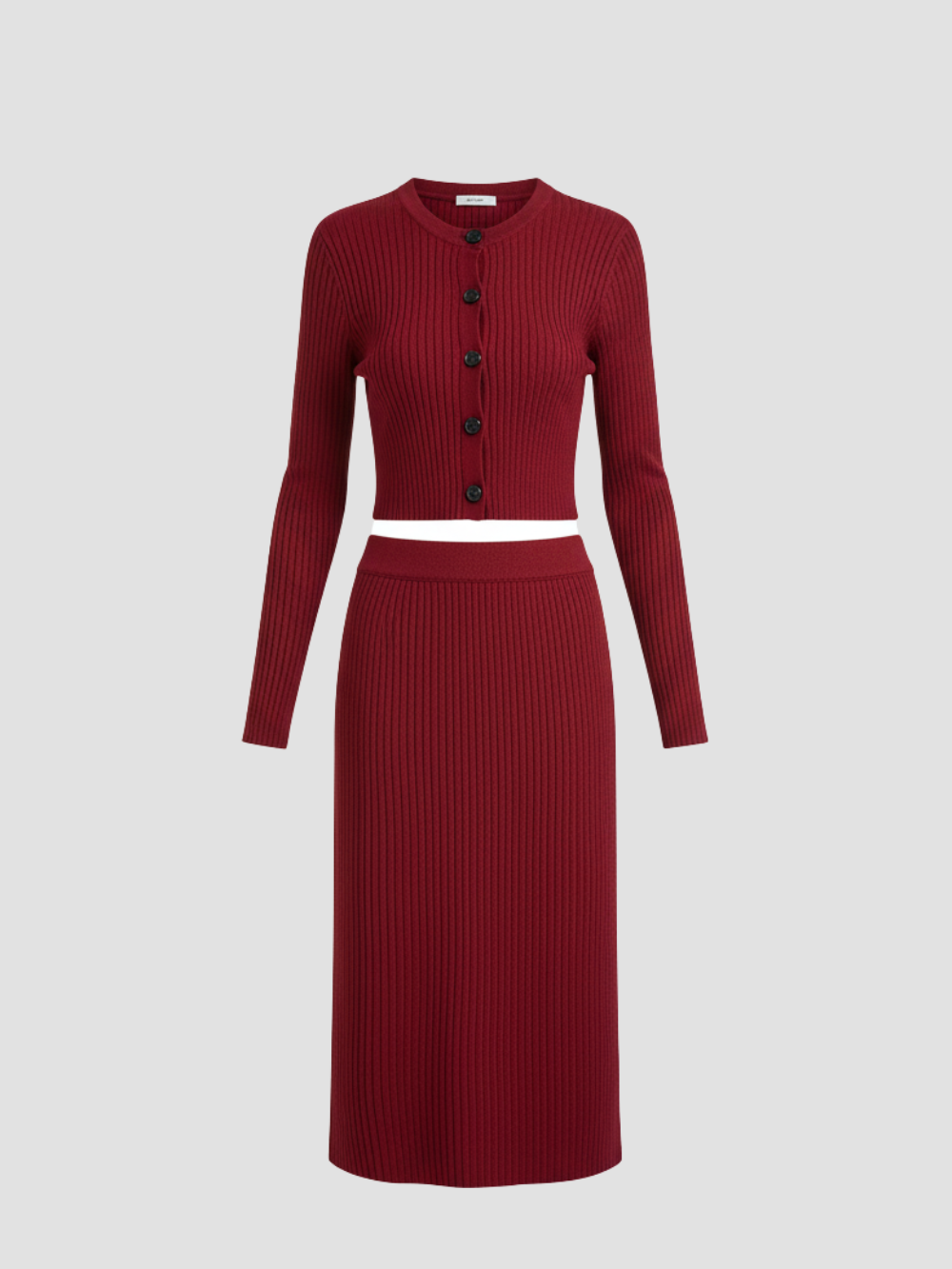 SOLARA | CONJUNTO DE CÁRDIGAN ACANALADO Y FALDA MAXI – ELEGANCIA SUAVE Y FEMININIDAD MODERNA