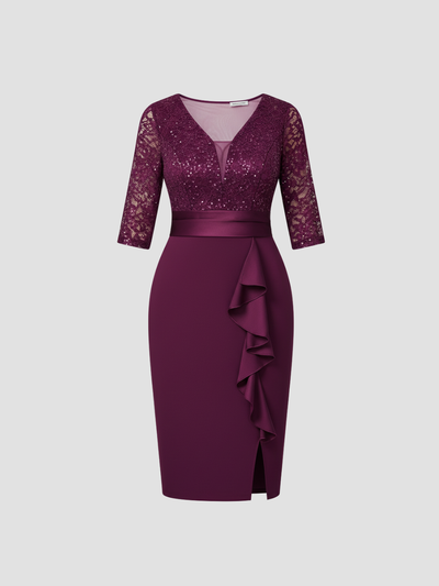 LUNESSIA | VESTIDO MIDI DE LENTEJUELAS Y ENCAJE – DISEÑO ELEGANTE PARA OCASIONES ESPECIALES