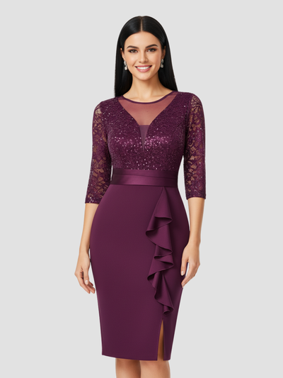 LUNESSIA | VESTIDO MIDI DE LENTEJUELAS Y ENCAJE – DISEÑO ELEGANTE PARA OCASIONES ESPECIALES