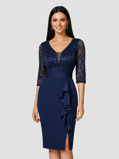 LUNESSIA | VESTIDO MIDI DE LENTEJUELAS Y ENCAJE – DISEÑO ELEGANTE PARA OCASIONES ESPECIALES