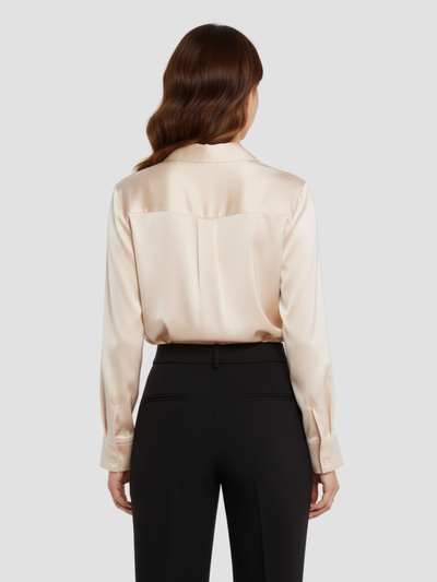 SOLENNE | BLUSA DE SATÉN PARA MUJER – ELEGANCIA ATEMPORAL CON ACABADO LUMINOSO