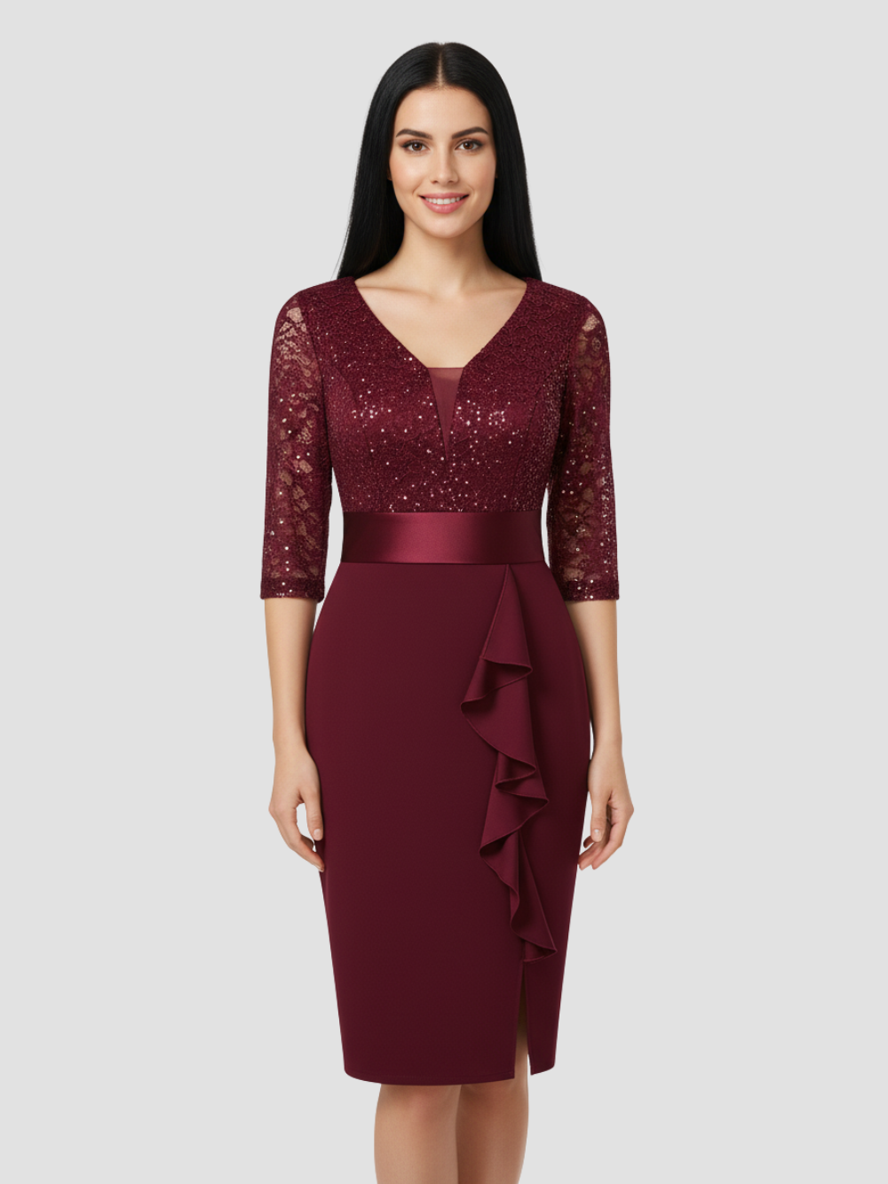 LUNESSIA | VESTIDO MIDI DE LENTEJUELAS Y ENCAJE – DISEÑO ELEGANTE PARA OCASIONES ESPECIALES