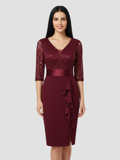 LUNESSIA | VESTIDO MIDI DE LENTEJUELAS Y ENCAJE – DISEÑO ELEGANTE PARA OCASIONES ESPECIALES