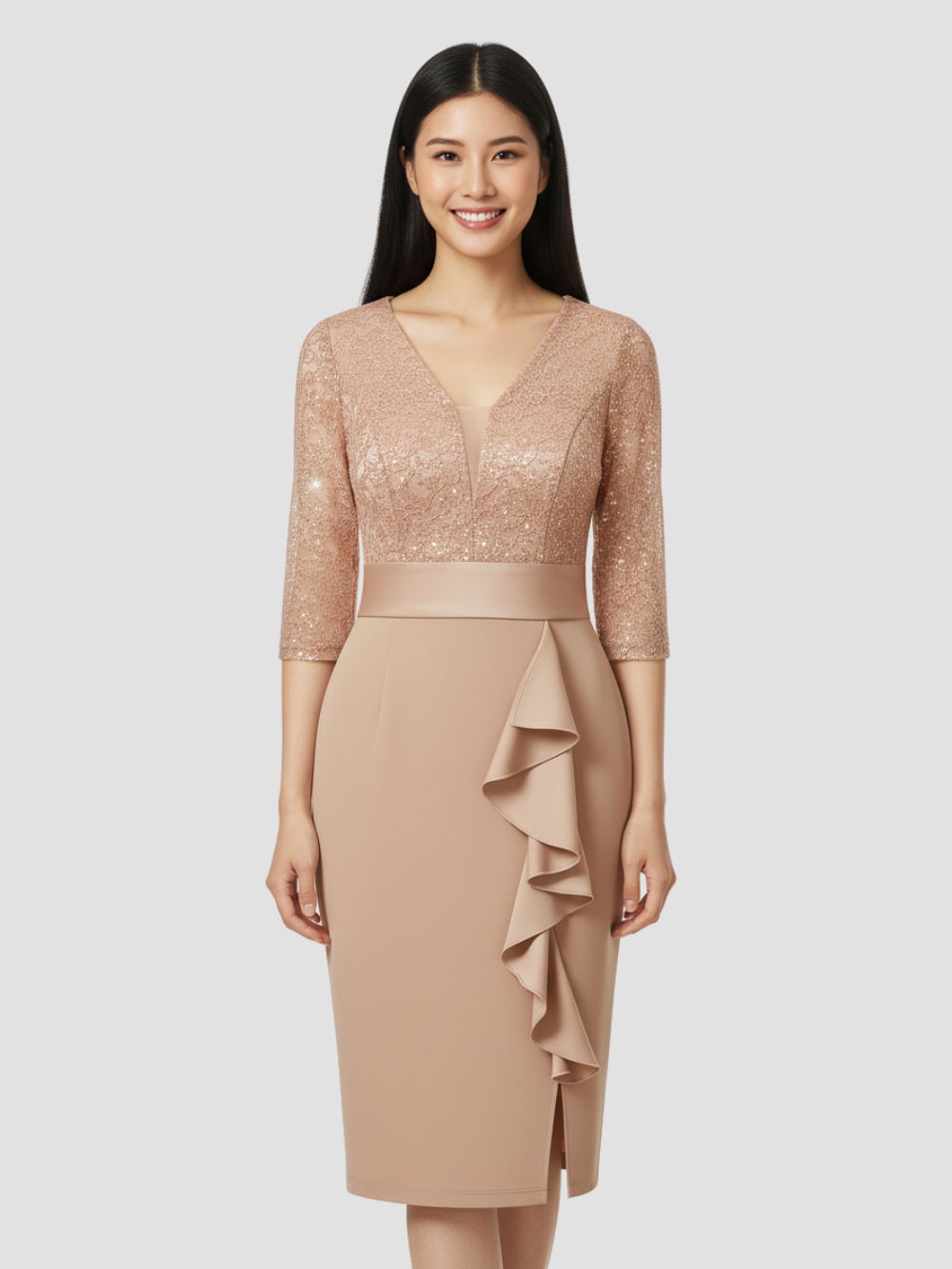 LUNESSIA | VESTIDO MIDI DE LENTEJUELAS Y ENCAJE – DISEÑO ELEGANTE PARA OCASIONES ESPECIALES