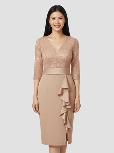 LUNESSIA | VESTIDO MIDI DE LENTEJUELAS Y ENCAJE – DISEÑO ELEGANTE PARA OCASIONES ESPECIALES