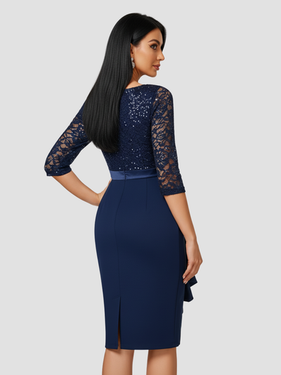 LUNESSIA | VESTIDO MIDI DE LENTEJUELAS Y ENCAJE – DISEÑO ELEGANTE PARA OCASIONES ESPECIALES