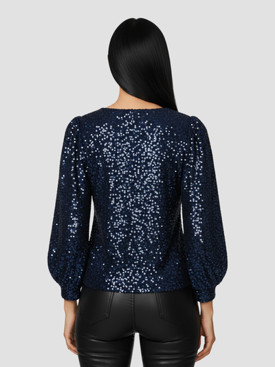 ELARISSE | BLUSA DE LENTEJUELAS CON MANGAS ABULLONADAS – BRILLO MODERNO Y ELEGANCIA FESTIVA