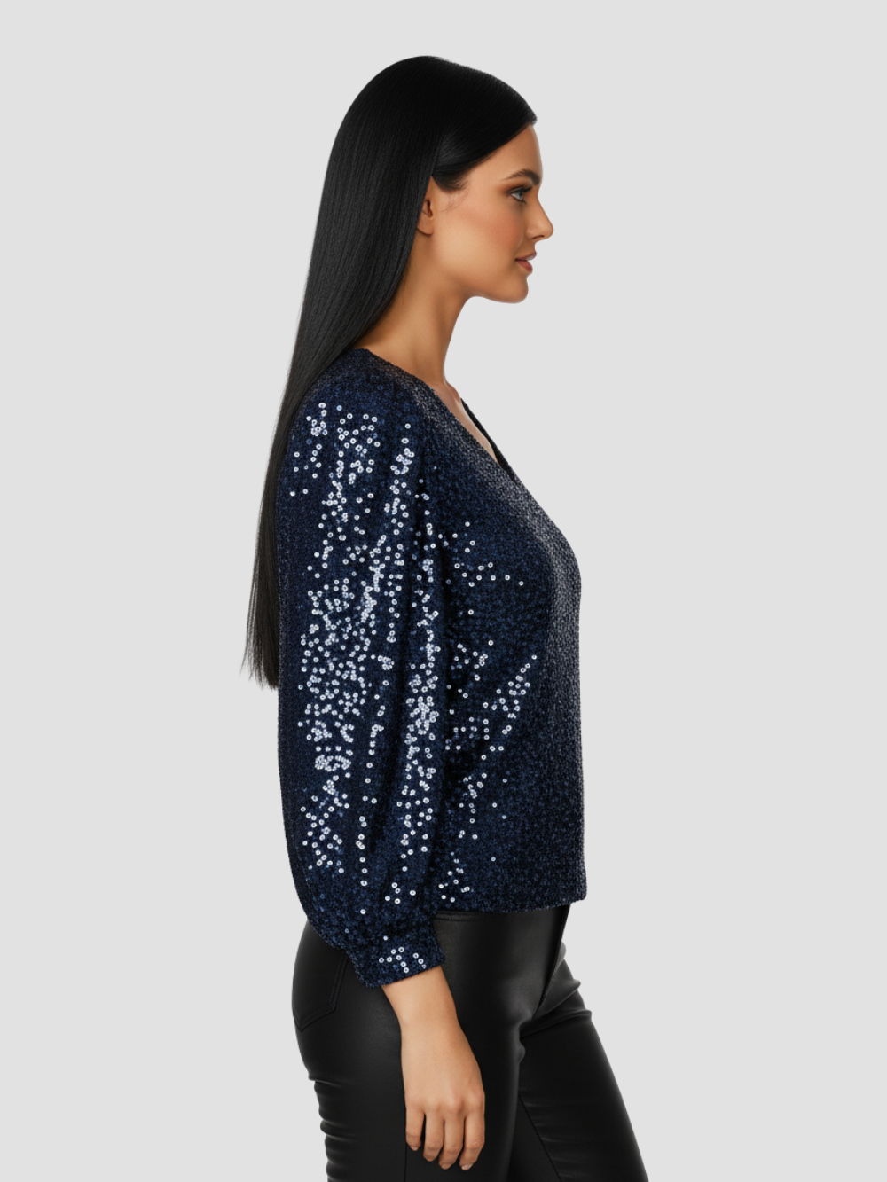 ELARISSE | BLUSA DE LENTEJUELAS CON MANGAS ABULLONADAS – BRILLO MODERNO Y ELEGANCIA FESTIVA