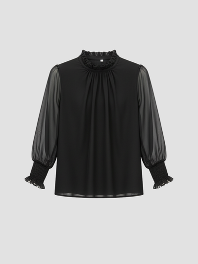 AUREMERA | BLUSA CON MANGAS DE GASA Y CUELLO FRUNCIDO – SOFISTICACIÓN SUAVE PARA CUALQUIER OCASIÓN