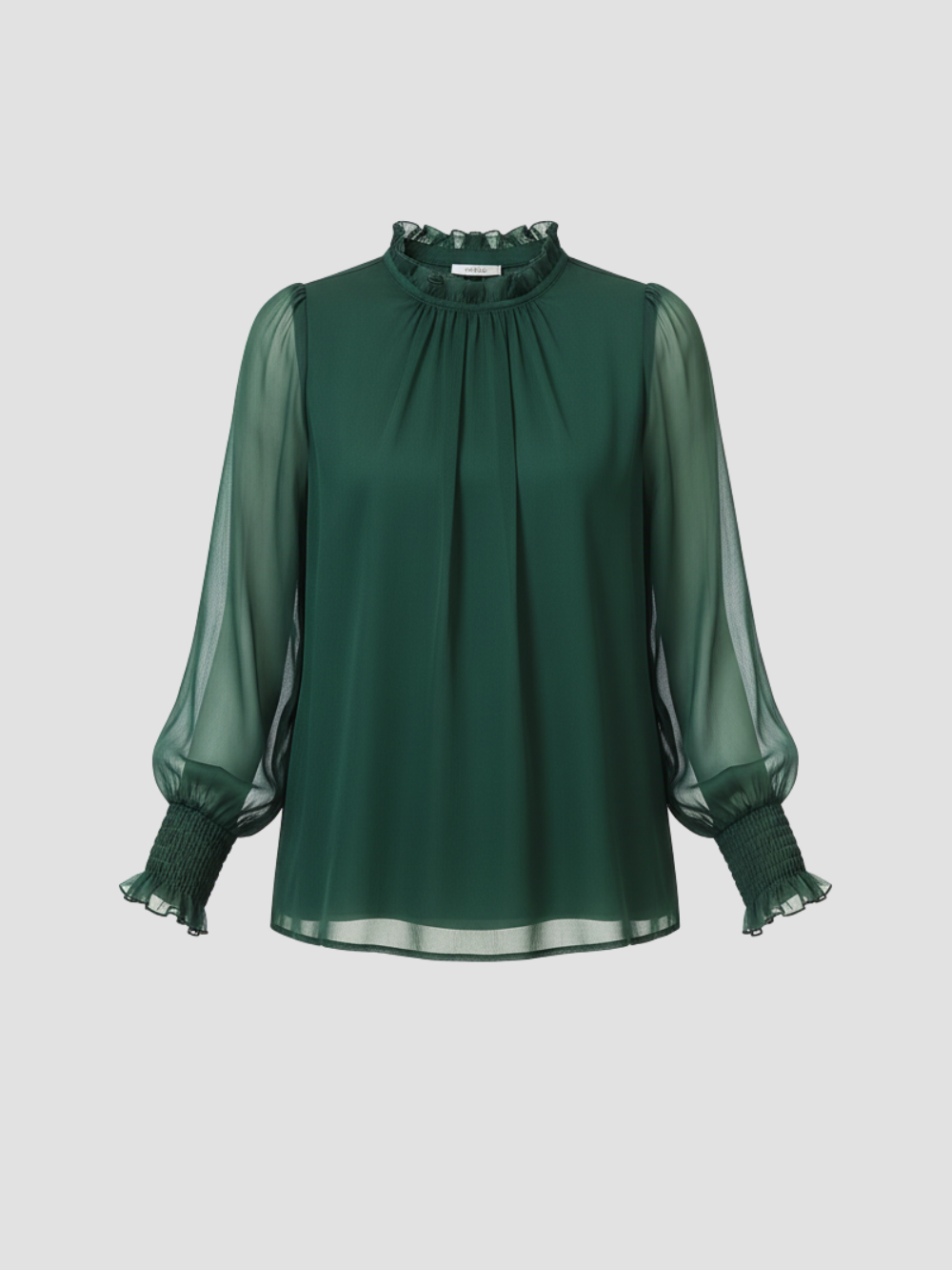 AUREMERA | BLUSA CON MANGAS DE GASA Y CUELLO FRUNCIDO – SOFISTICACIÓN SUAVE PARA CUALQUIER OCASIÓN