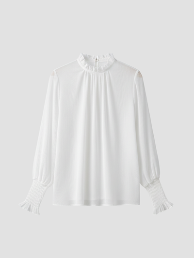 AUREMERA | BLUSA CON MANGAS DE GASA Y CUELLO FRUNCIDO – SOFISTICACIÓN SUAVE PARA CUALQUIER OCASIÓN