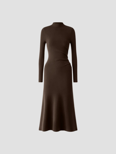 SOLARYN | VESTIDO MIDI TÉRMICO DE CUELLO ALTO – ELEGANCIA DEFINIDA Y CALIDEZ LIGERA