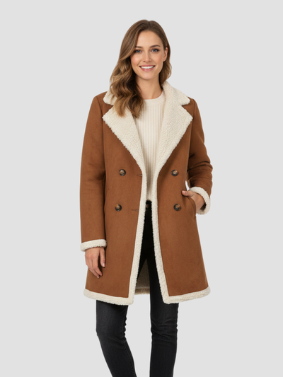 ALPAMIRA | ABRIGO CRUZADO CON FORRO SHERPA PARA MUJER – ELEGANCIA INVERNAL Y CALIDEZ SUPREMA