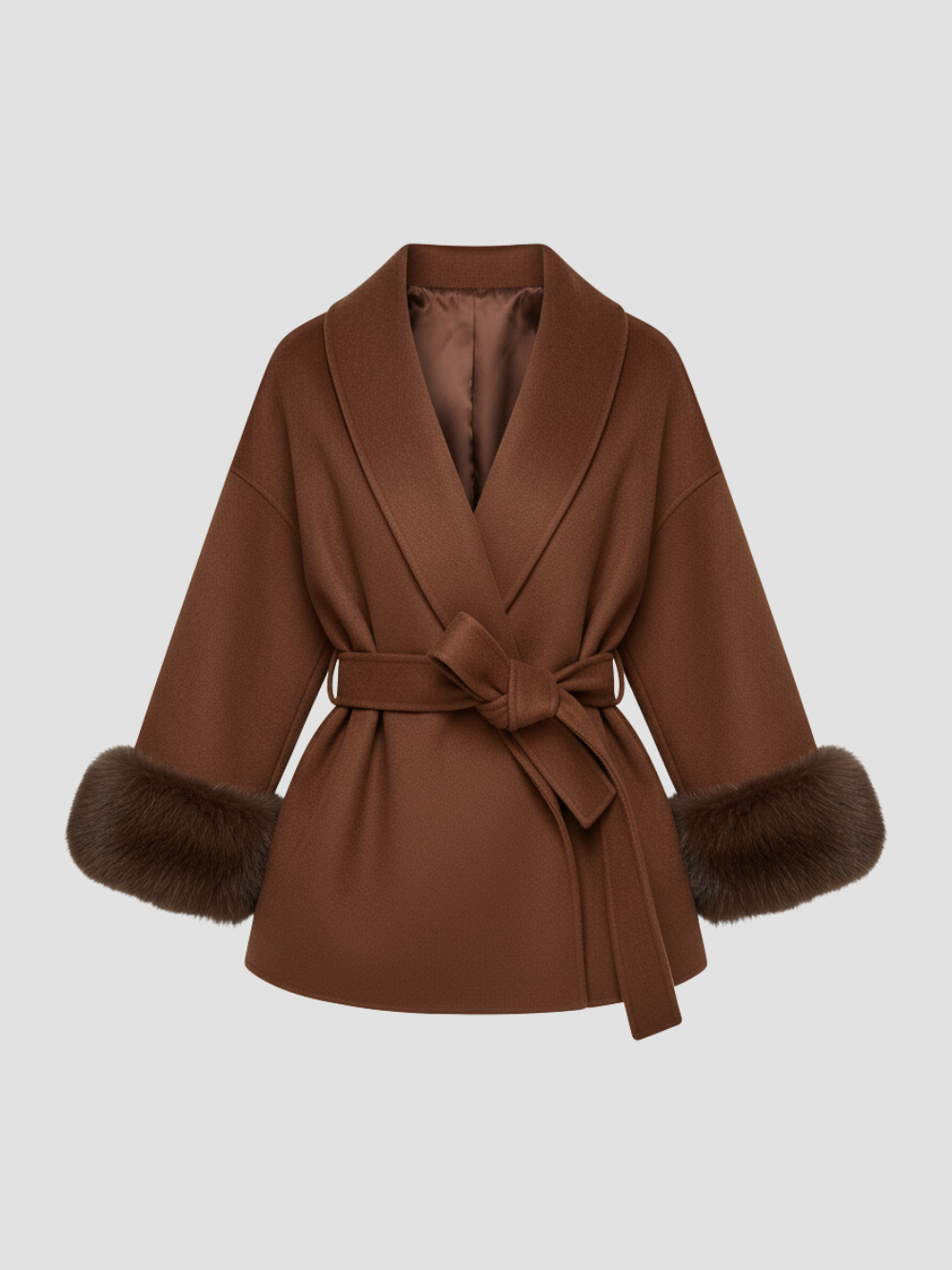 AVERLINE | ABRIGO DE MUJER CON CINTURÓN Y PUÑOS DE PELO  – CALIDEZ Y DISTINCIÓN