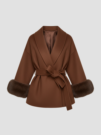 AVERLINE | ABRIGO DE MUJER CON CINTURÓN Y PUÑOS DE PELO  – CALIDEZ Y DISTINCIÓN
