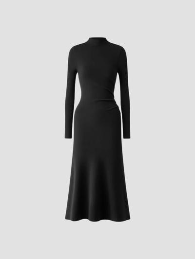 SOLARYN | VESTIDO MIDI TÉRMICO DE CUELLO ALTO – ELEGANCIA DEFINIDA Y CALIDEZ LIGERA