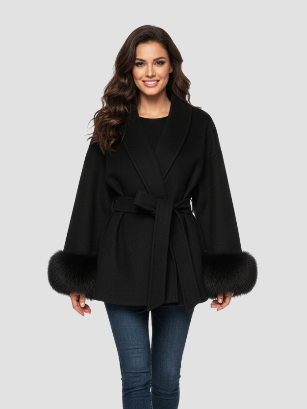 AVERLINE | ABRIGO DE MUJER CON CINTURÓN Y PUÑOS DE PELO  – CALIDEZ Y DISTINCIÓN