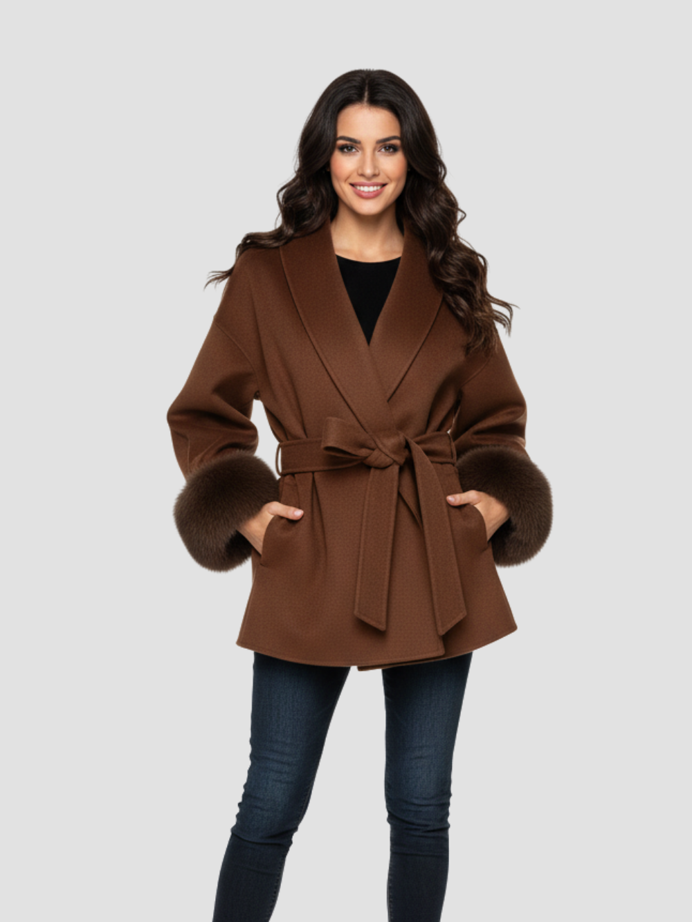 AVERLINE | ABRIGO DE MUJER CON CINTURÓN Y PUÑOS DE PELO  – CALIDEZ Y DISTINCIÓN