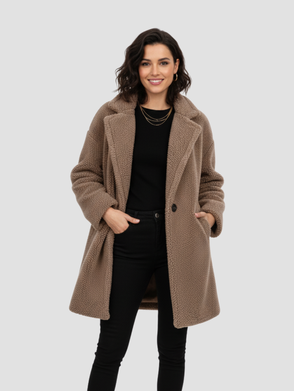 MIRELLE | ABRIGO TEDDY OVERSIZE PARA MUJER – CALIDEZ ENVOLVENTE Y ELEGANCIA RELAJADA