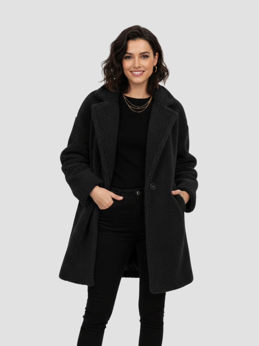 MIRELLE | ABRIGO TEDDY OVERSIZE PARA MUJER – CALIDEZ ENVOLVENTE Y ELEGANCIA RELAJADA