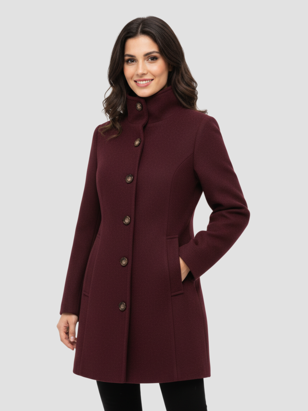 EULENA | ABRIGO DE MUJER CUELLO ALTO – ELEGANCIA LIMPIA Y ABRIGO LIGERO