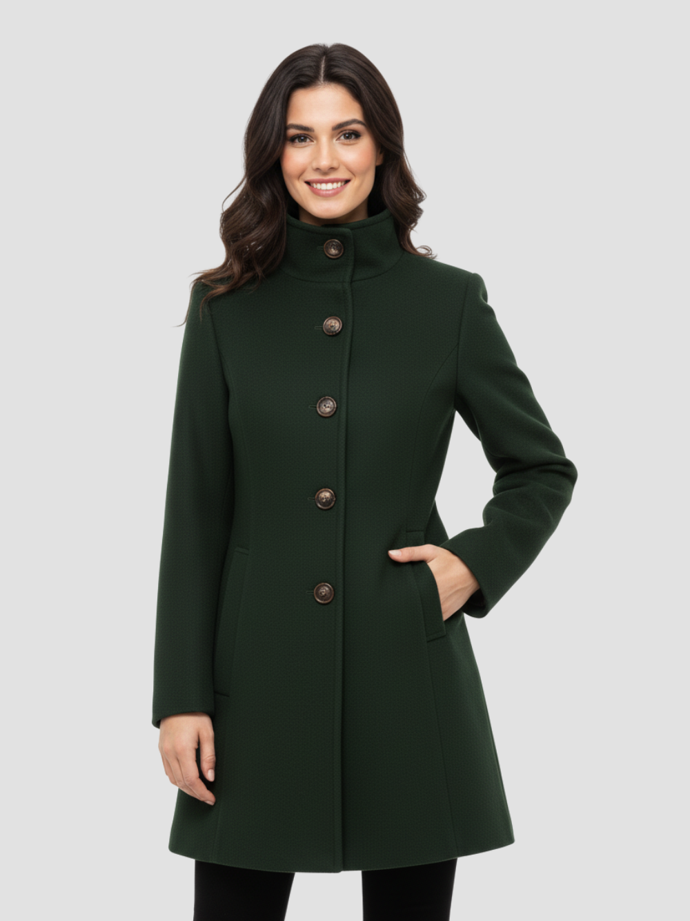 EULENA | ABRIGO DE MUJER CUELLO ALTO – ELEGANCIA LIMPIA Y ABRIGO LIGERO