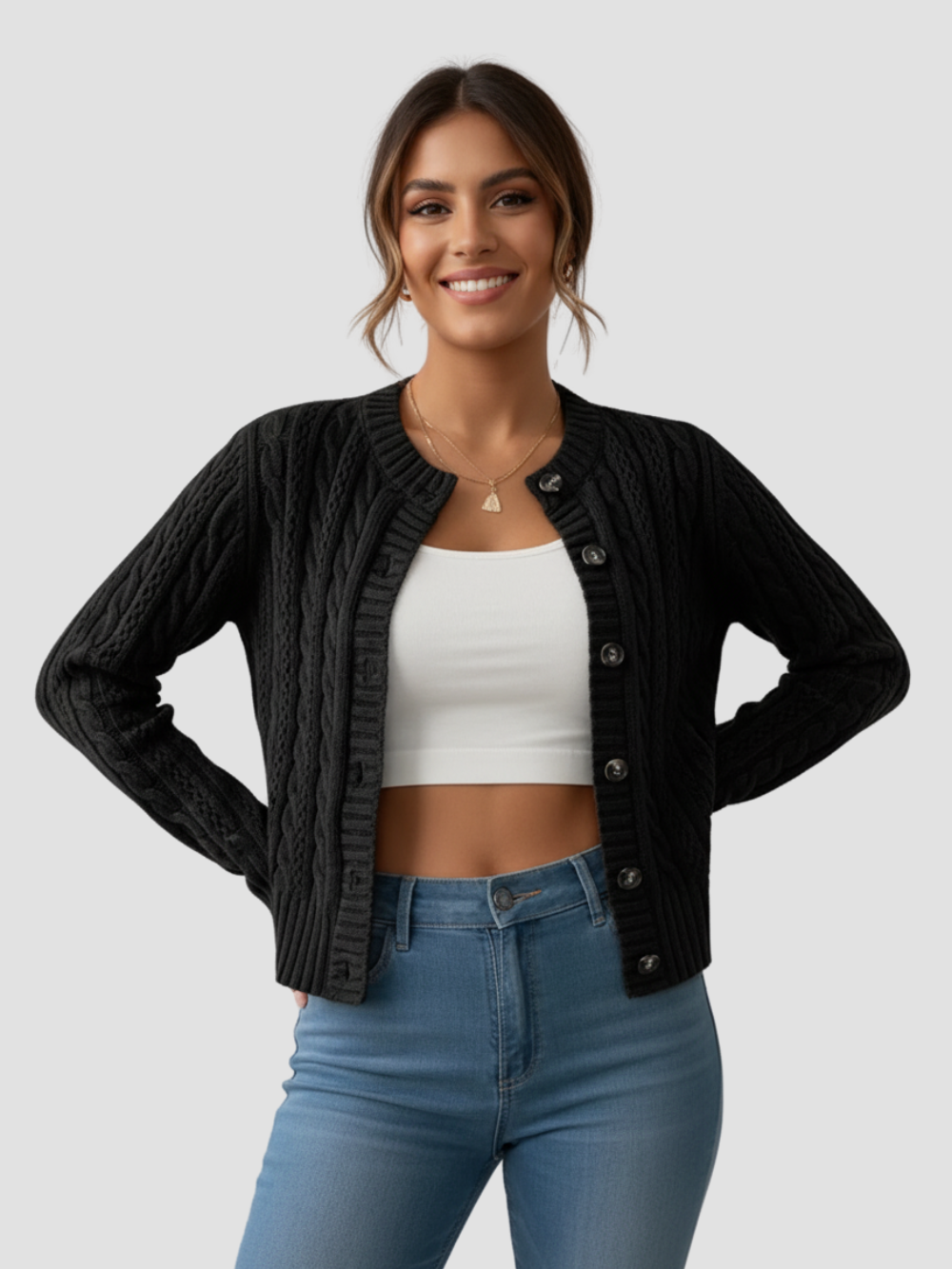 SOFÍA | CÁRDIGAN DE MUJER | PUNTO TRENZADO Y ELEGANCIA CLÁSICA