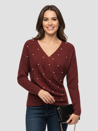 MARISEL | SUÉTER DE MANGA LARGA CON PERLAS – ENCANTO ENVOLVENTE Y CAÍDA ESBELTA