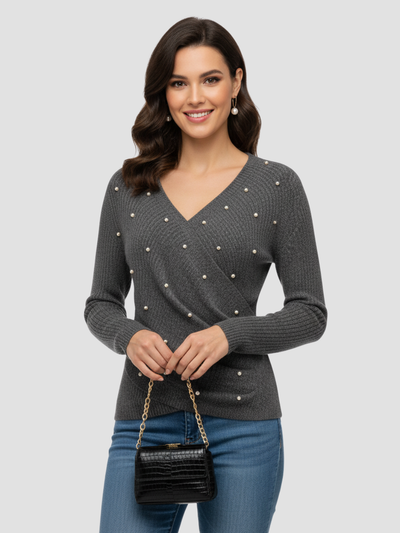 MARISEL | SUÉTER DE MANGA LARGA CON PERLAS – ENCANTO ENVOLVENTE Y CAÍDA ESBELTA