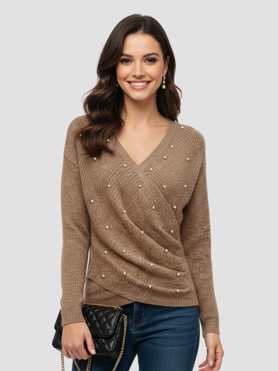 MARISEL | SUÉTER DE MANGA LARGA CON PERLAS – ENCANTO ENVOLVENTE Y CAÍDA ESBELTA