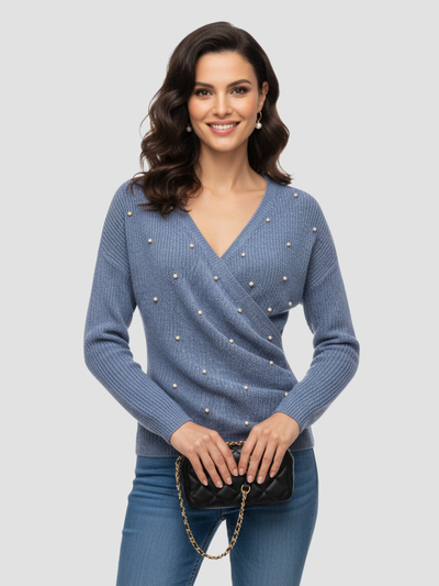 MARISEL | SUÉTER DE MANGA LARGA CON PERLAS – ENCANTO ENVOLVENTE Y CAÍDA ESBELTA