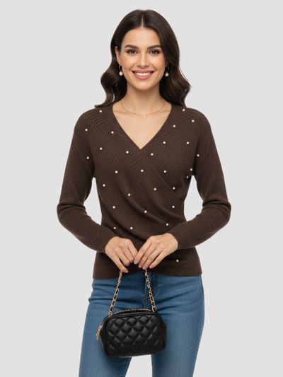 MARISEL | SUÉTER DE MANGA LARGA CON PERLAS – ENCANTO ENVOLVENTE Y CAÍDA ESBELTA