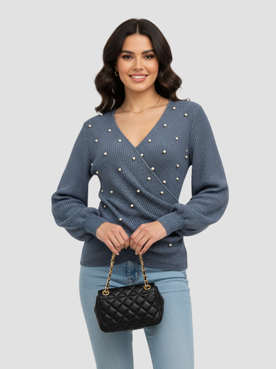 MARISEL | SUÉTER DE MANGA LARGA CON PERLAS – ENCANTO ENVOLVENTE Y CAÍDA ESBELTA