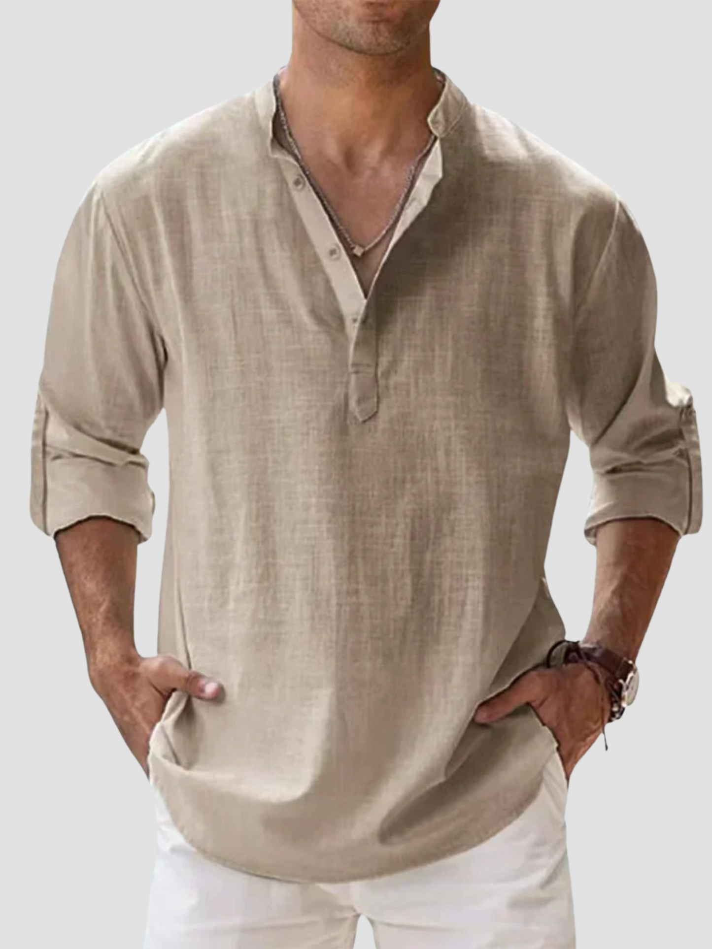 DORADO | CAMISETA HENLEY LARGA | ESTILO CASUAL-ELEGANTE
