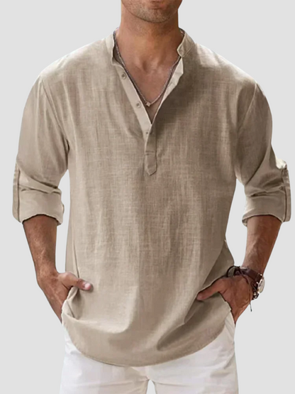 DORADO | CAMISETA HENLEY LARGA | ESTILO CASUAL-ELEGANTE