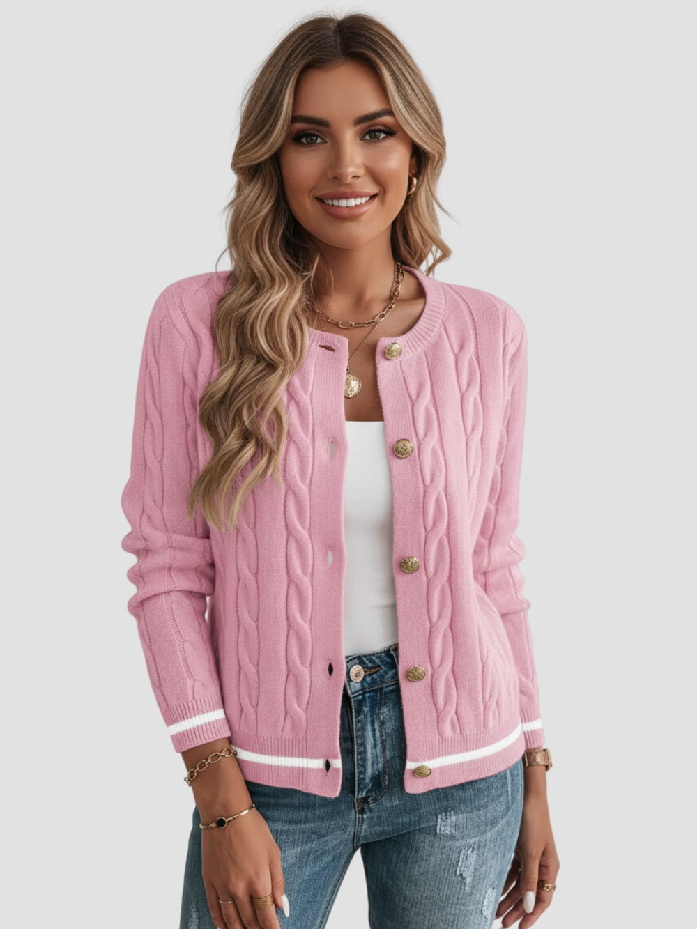 MARISOL | CÁRDIGAN DE MUJER | RIBETES DORADOS Y ELEGANCIA